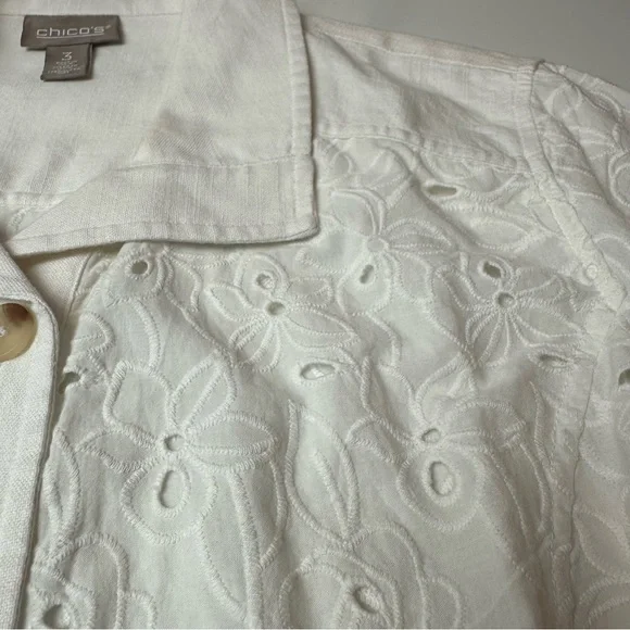 Chico’s White Cotton Eyelet Jacket | Cottagecore Summer Topper ·Coastal capsule - Picture 4 of 11